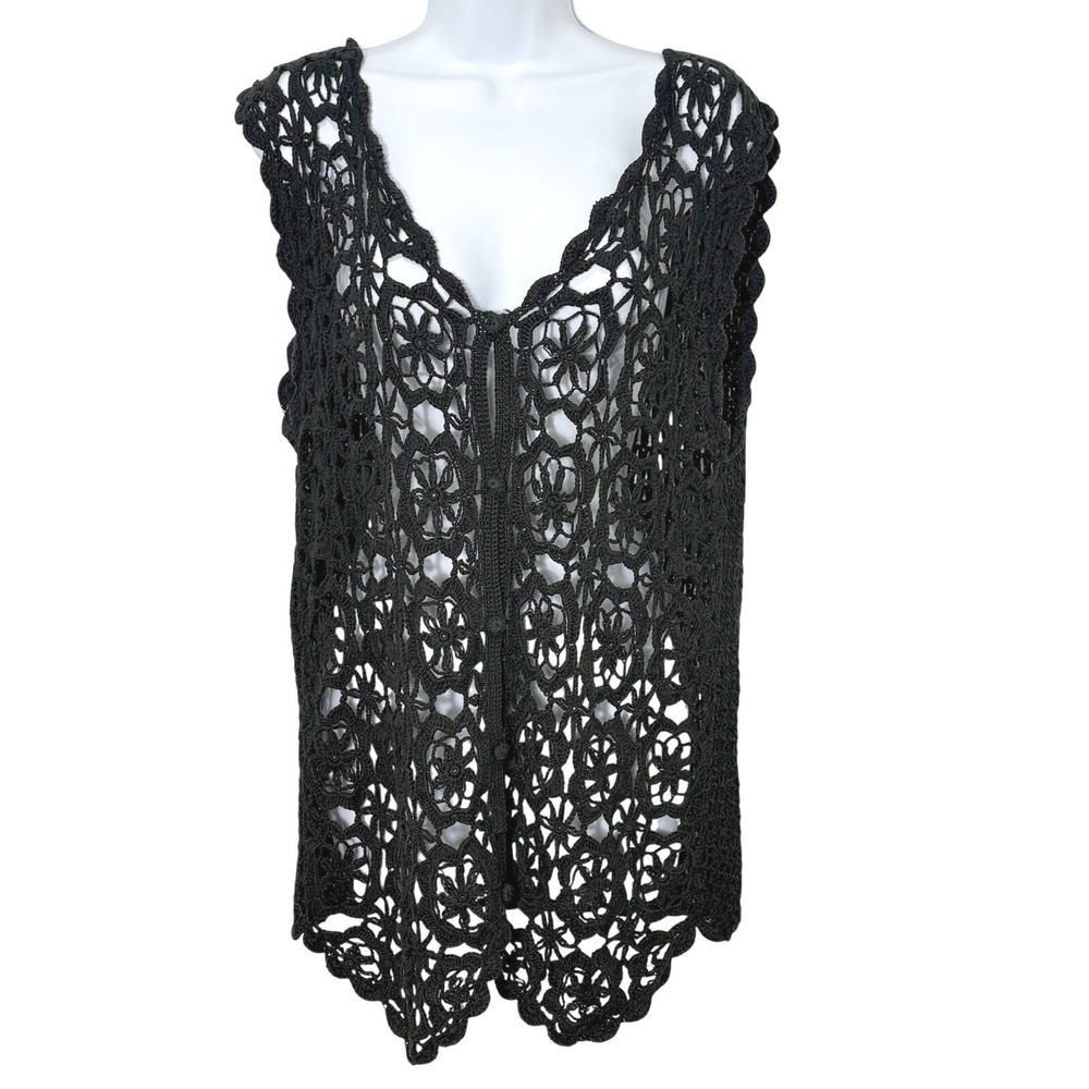 Vtg Crochet Open Knit Button Vest Top Size M Boho Festival Indie Layering Beach